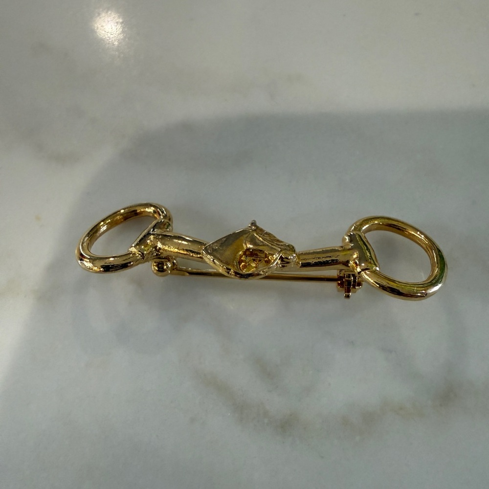 Gold Tone Horse Bit Pin Brooch with Horse Head Motif - Picture 5 of 5